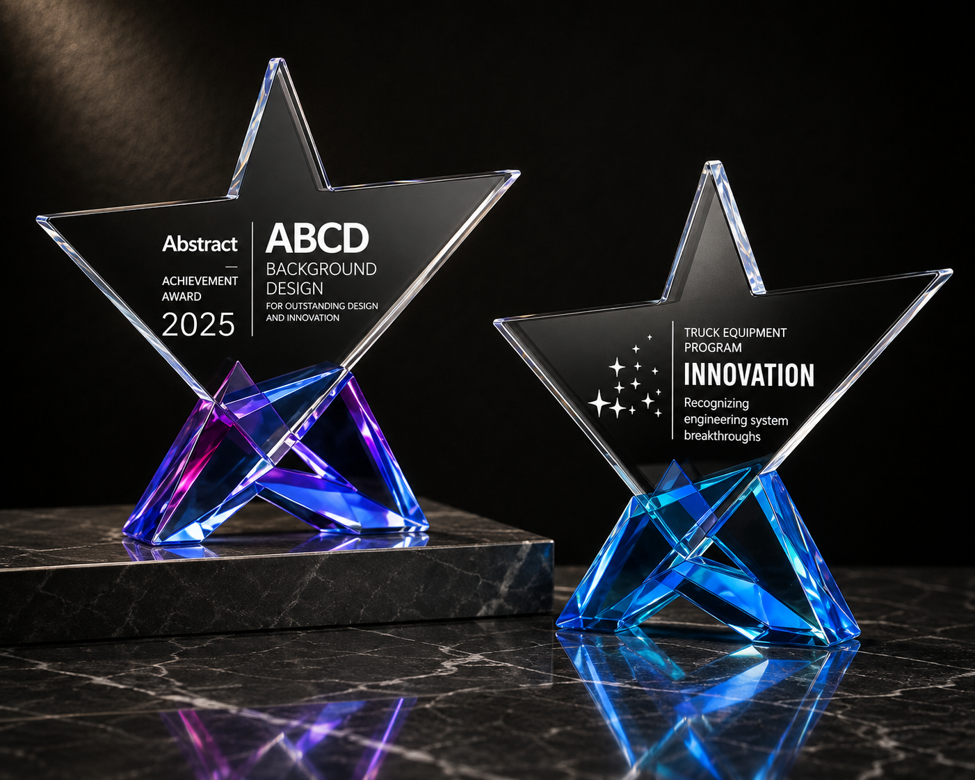Twin Star Blue Arc Crystal Award - custom crystal awards with your logo